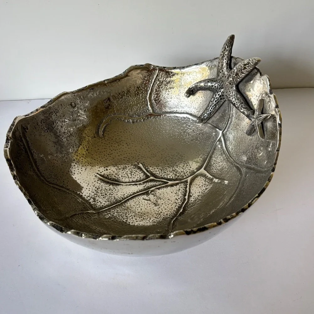 Mariposa Large Starfish Serving Salad Bowl Nautical Coastal‎ Decor Aluminum New
